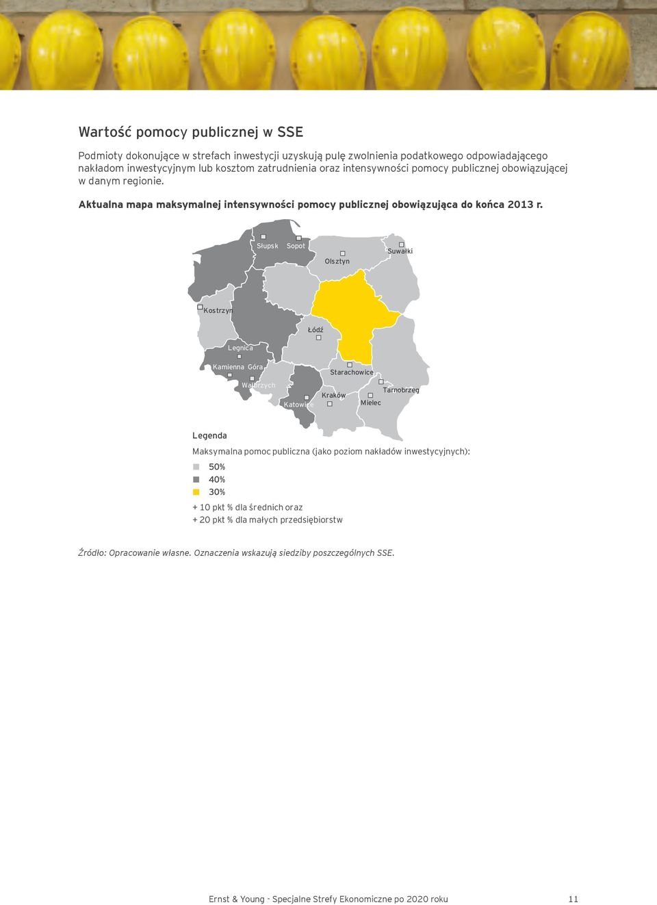 Słupsk Sopot Olsztyn Suwałki Kostrzyn Łódź Legnica Kamienna Góra Wałbrzych Katowice Starachowice Tarnobrzeg Kraków Mielec Legenda Maksymalna pomoc publiczna (jako poziom nakładów