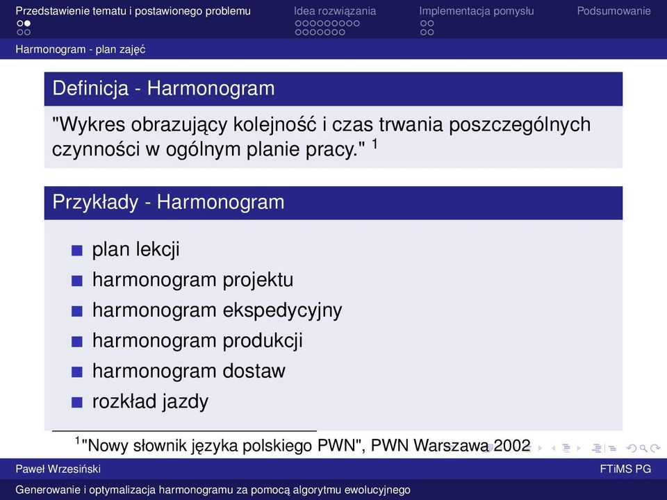 " 1 Przykłady - Harmonogram plan lekcji harmonogram projektu harmonogram