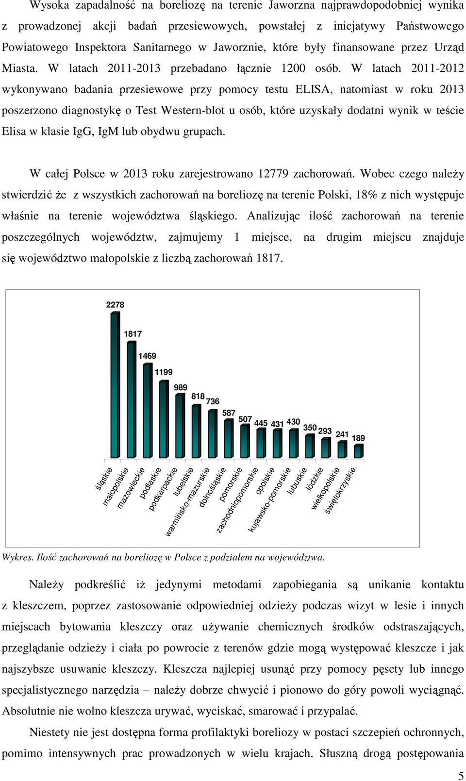 W latach 2011-2012 wykonywano badania przesiewowe przy pomocy testu ELISA, natomiast w roku 2013 poszerzono diagnostykę o Test Western-blot u osób, które uzyskały dodatni wynik w teście Elisa w