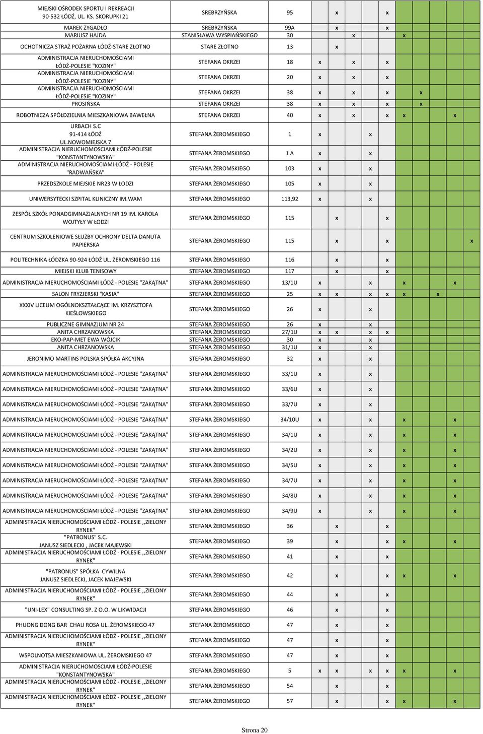 NIERUCHOMOŚCIAMI ŁÓDŹ-POLESIE "KOZINY" STEFANA OKRZEI 18 x x x ADMINISTRACJA NIERUCHOMOŚCIAMI ŁÓDŹ-POLESIE "KOZINY" STEFANA OKRZEI 20 x x x ADMINISTRACJA NIERUCHOMOŚCIAMI ŁÓDŹ-POLESIE "KOZINY"