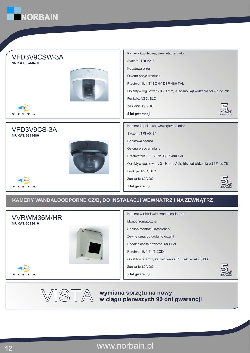 Funkcje: AGC, BLC Zasilanie 12 VDC VFD3V9CS-3A NR KAT.
