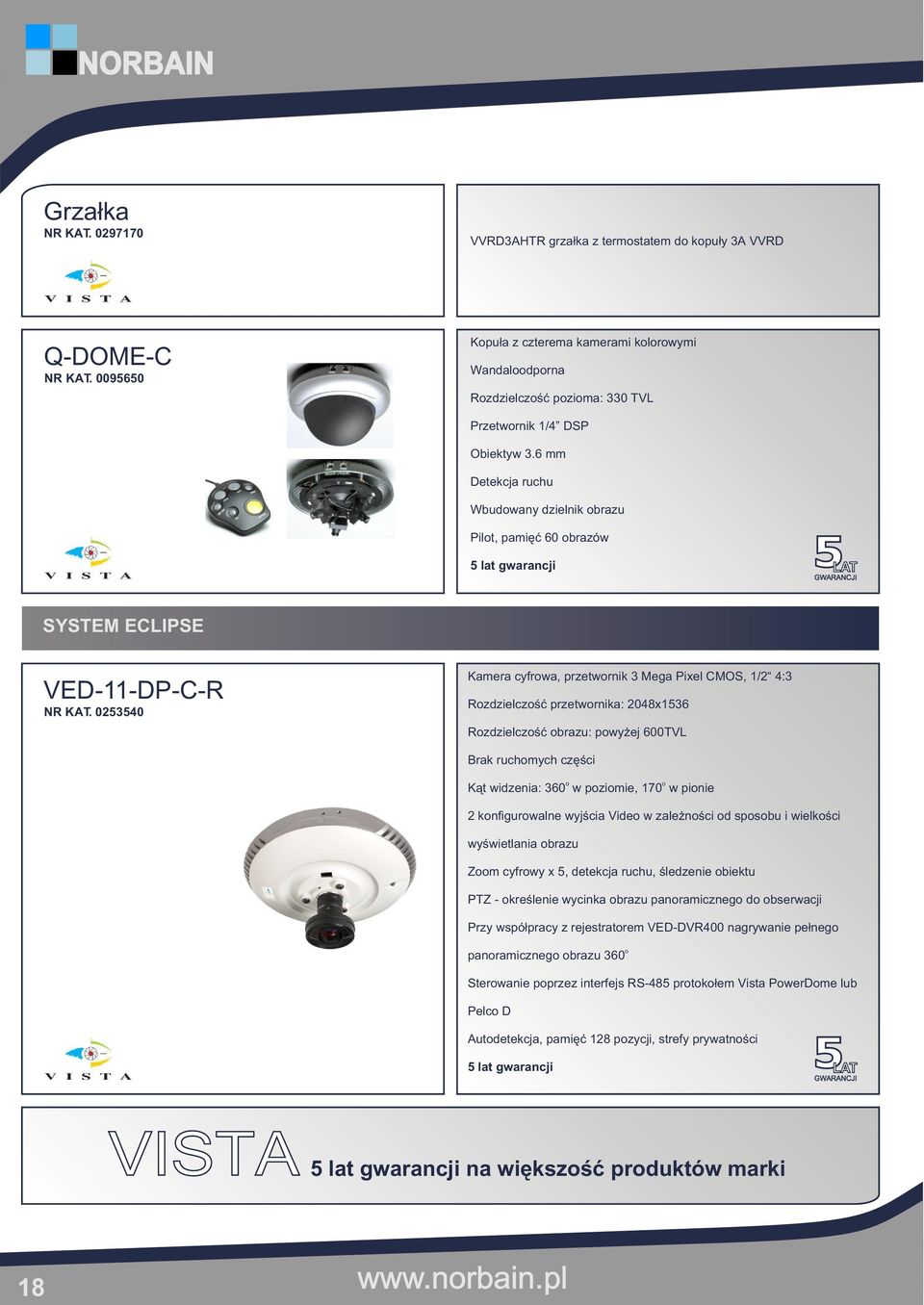 6 mm Detekcja ruchu Wbudowany dzielnik obrazu Pilot, pamiêæ 60 obrazów SYSTEM ECLIPSE VED-11-DP-C-R NR KAT.