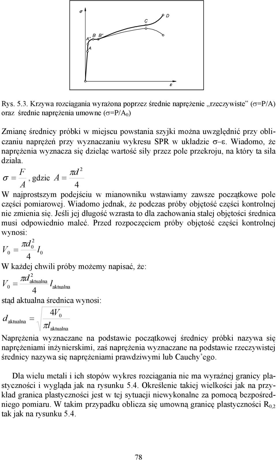 naprężeń przy wyznaczaniu wykresu SPR w układzie ε. Wiadomo, że naprężenia wyznacza się dzieląc wartość siły przez pole przekroju, na który ta siła działa.