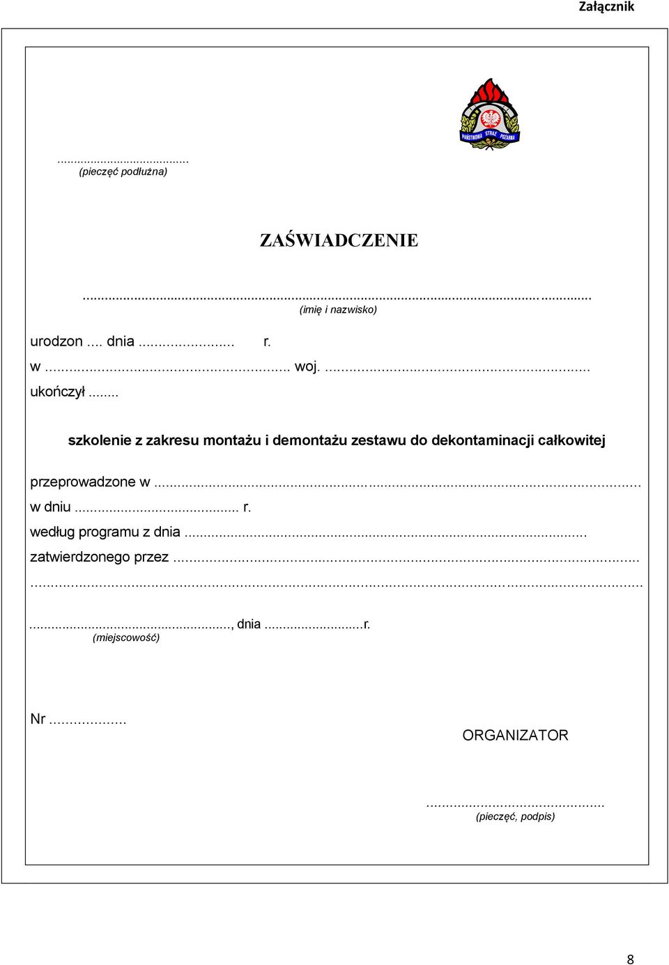 .. szkolenie z zakresu montażu i demontażu zestawu do dekontaminacji całkowitej