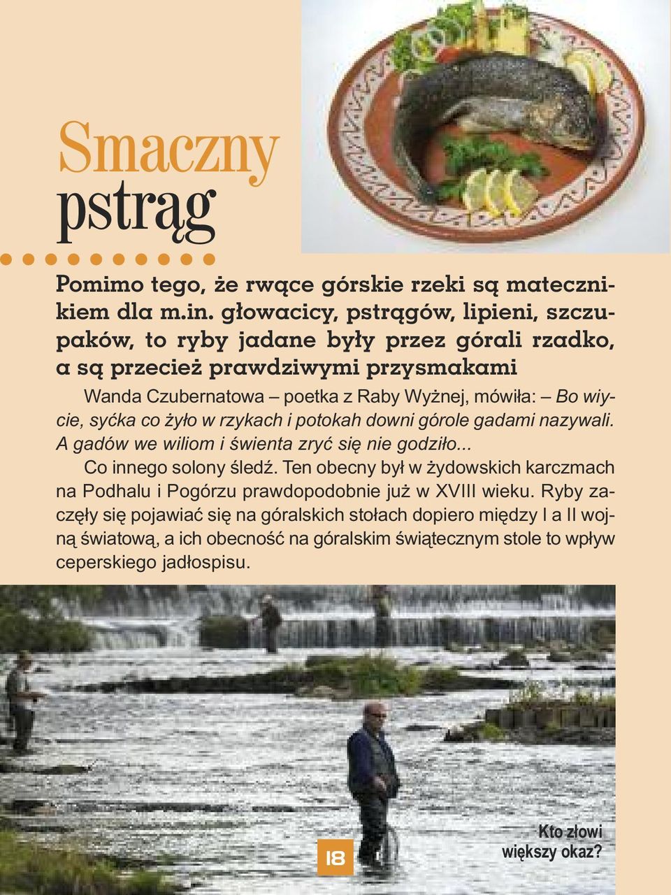 Bo wiycie, syćka co żyło w rzykach i potokah downi górole gadami nazywali. A gadów we wiliom i świenta zryć się nie godziło... Co innego solony śledź.