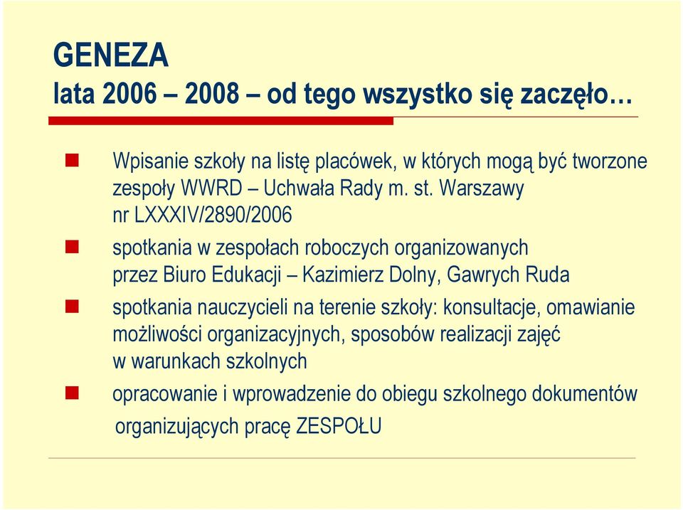 Warszawy nr LXXXIV/2890/2006 spotkania w zespołach roboczych organizowanych przez Biuro Edukacji Kazimierz Dolny, Gawrych