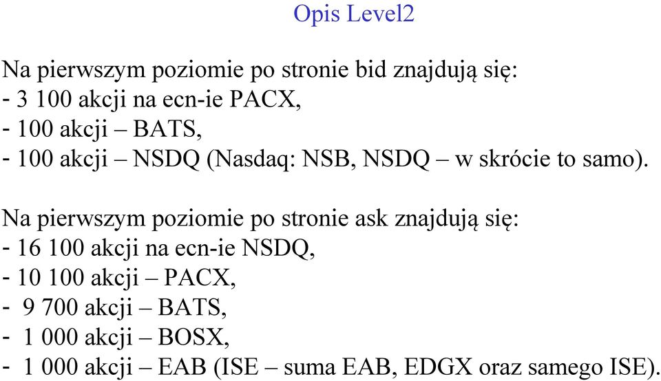 Na pierwszym poziomie po stronie ask znajdują się: - 16 100 akcji na ecn-ie NSDQ, - 10 100