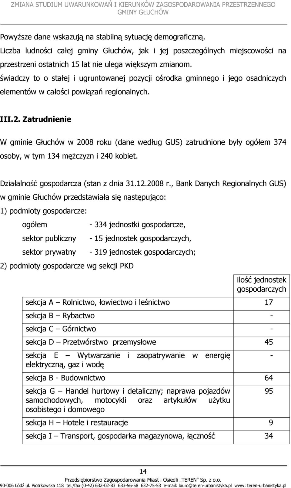 Zatrudnienie W gminie Głuchów w 2008 ro