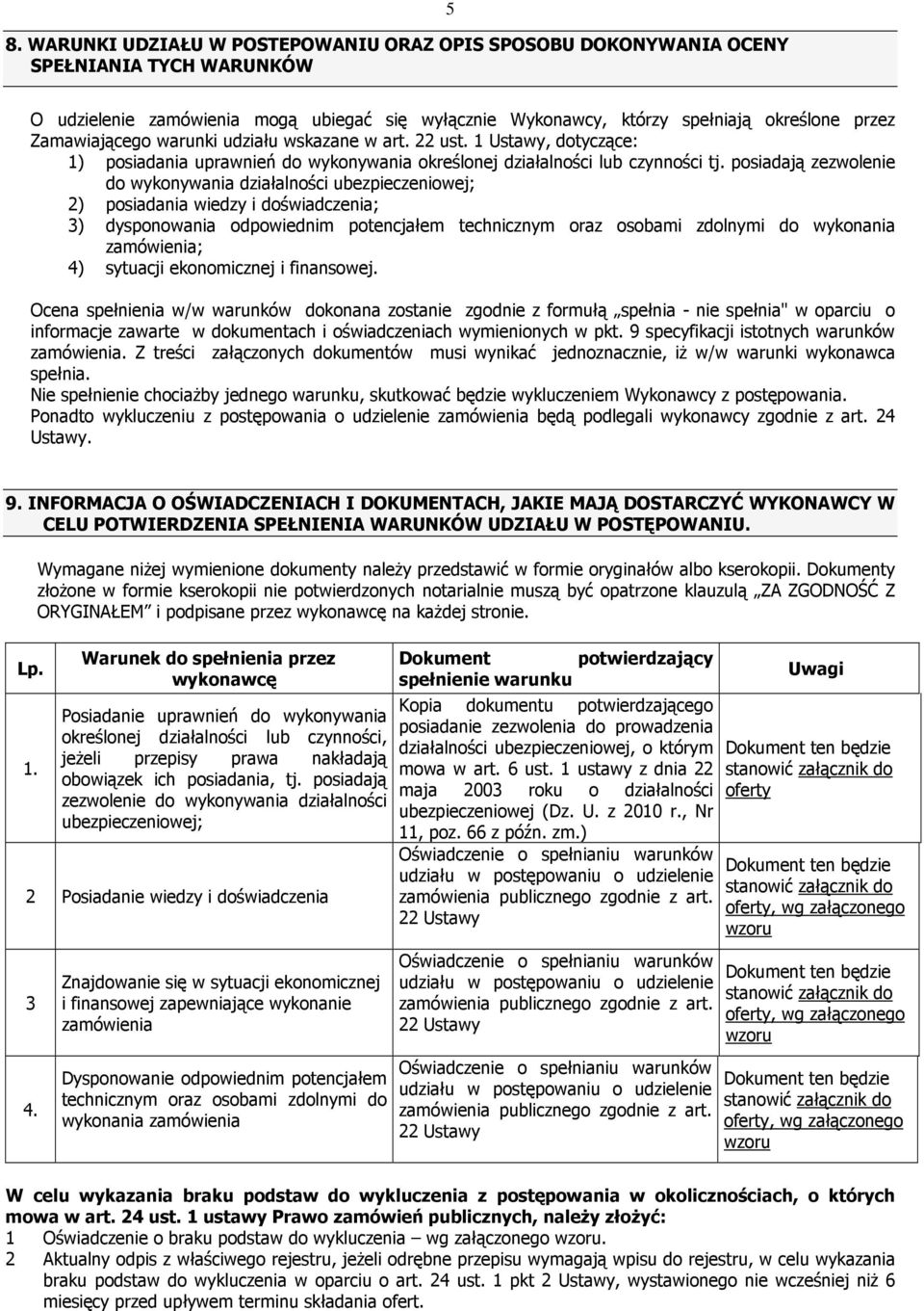 posiadają zezwolenie do wykonywania działalności ubezpieczeniowej; 2) posiadania wiedzy i doświadczenia; 3) dysponowania odpowiednim potencjałem technicznym oraz osobami zdolnymi do wykonania