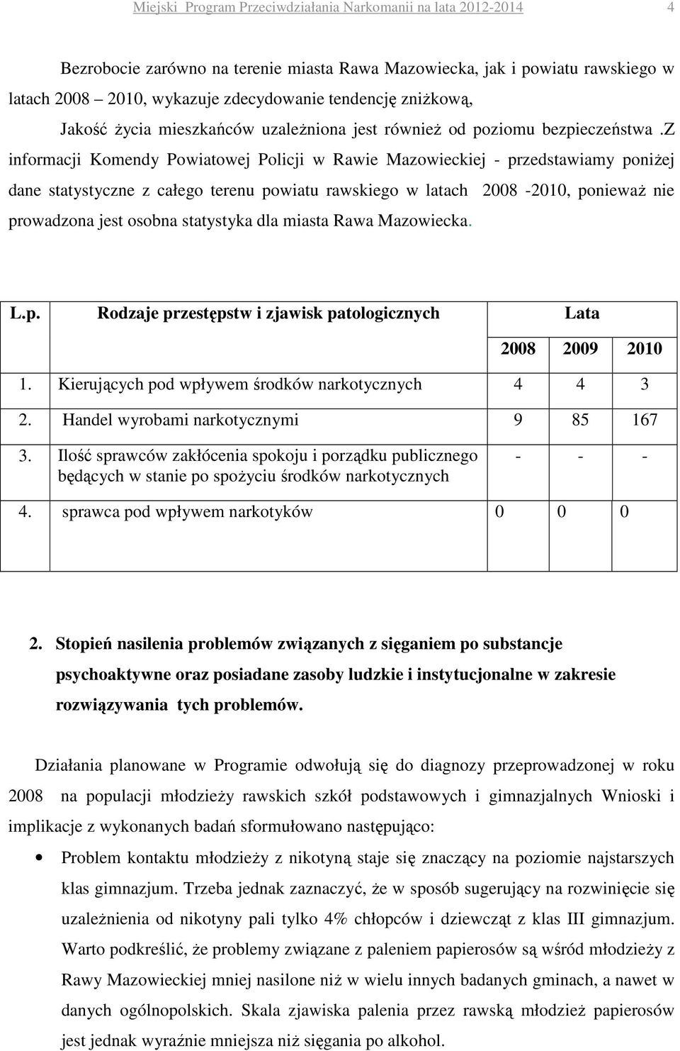 z informacji Komendy Powiatowej Policji w Rawie Mazowieckiej - przedstawiamy poniżej dane statystyczne z całego terenu powiatu rawskiego w latach 2008-2010, ponieważ nie prowadzona jest osobna