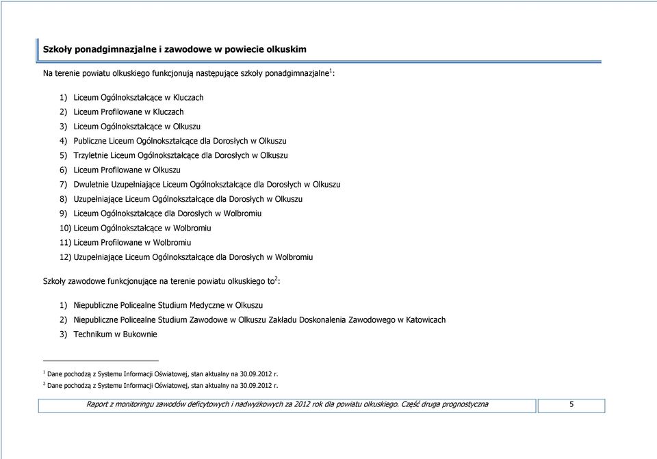 Olkuszu 7) Dwuletnie Uzupełniające Liceum Ogólnokształcące dla Dorosłych w Olkuszu 8) Uzupełniające Liceum Ogólnokształcące dla Dorosłych w Olkuszu 9) Liceum Ogólnokształcące dla Dorosłych w