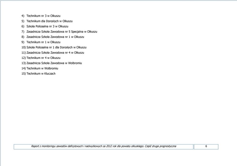 Olkuszu 11) Zasadnicza Szkoła Zawodowa nr 4 w Olkuszu 12) Technikum nr 4 w Olkuszu 13) Zasadnicza Szkoła Zawodowa w Wolbromiu 14) Technikum