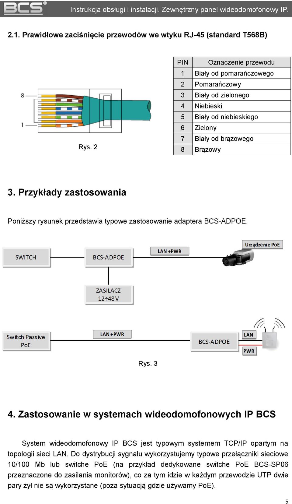 Przykłady zastosowania Poniższy rysunek przedstawia typowe zastosowanie adaptera BCS-ADPOE. Rys. 3 4.