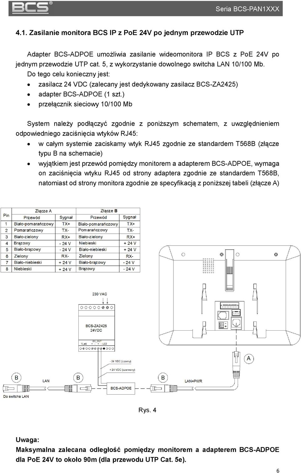 ) przełącznik sieciowy 10/100 Mb System należy podłączyć zgodnie z poniższym schematem, z uwzględnieniem odpowiedniego zaciśnięcia wtyków RJ45: w całym systemie zaciskamy wtyk RJ45 zgodnie ze