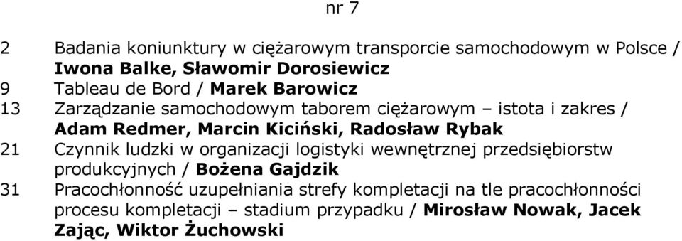 21 Czynnik ludzki w organizacji logistyki wewnętrznej przedsiębiorstw produkcyjnych / Bożena Gajdzik 31 Pracochłonność