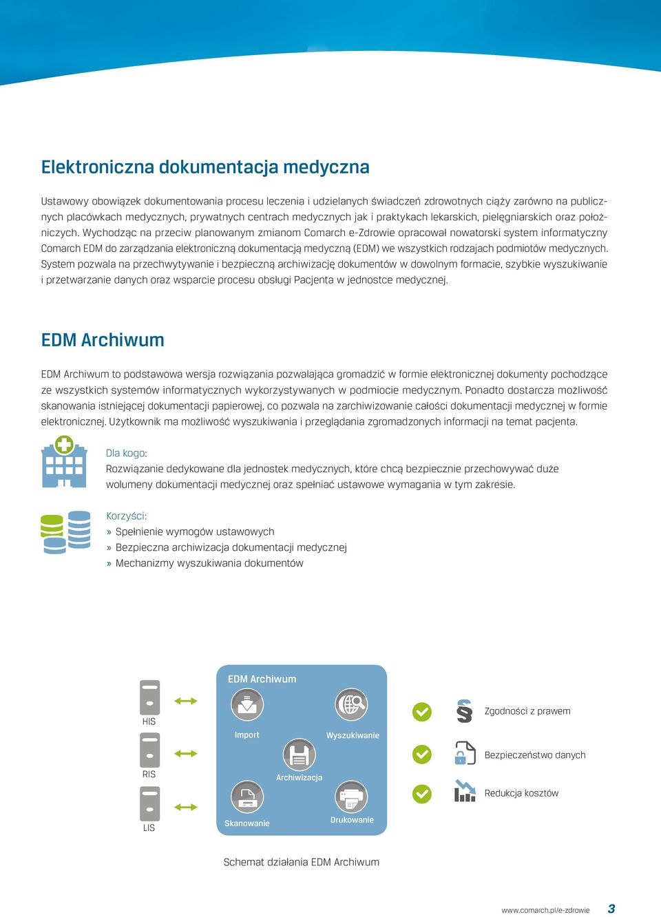 Wychodząc na przeciw planowanym zmianom Comarch e-zdrowie opracował nowatorski system informatyczny Comarch EDM do zarządzania elektroniczną dokumentacją medyczną (EDM) we wszystkich rodzajach