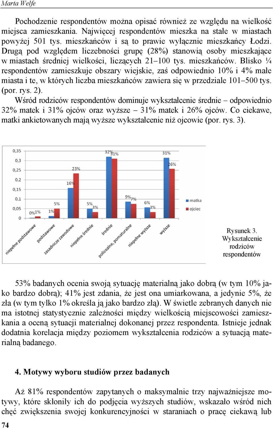 Blisko ¼ respondentów zamieszkuje obszary wiejskie, zaś odpowiednio 10% i 4% małe miasta i te, w których liczba mieszkańców zawiera się w przedziale 101 500 tys. (por. rys. 2).