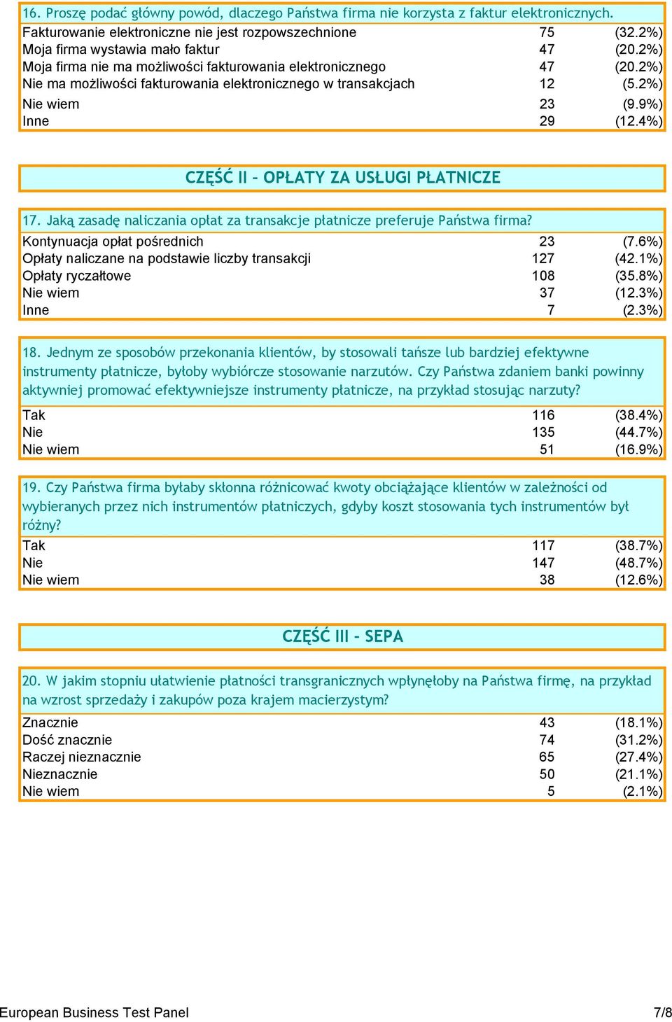 4%) CZĘŚĆ II OPŁATY ZA USŁUGI PŁATNICZE 17. Jaką zasadę naliczania opłat za transakcje płatnicze preferuje Państwa firma? Kontynuacja opłat pośrednich 23 (7.