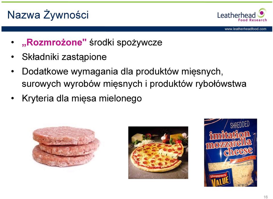 produktów mięsnych, surowych wyrobów mięsnych i