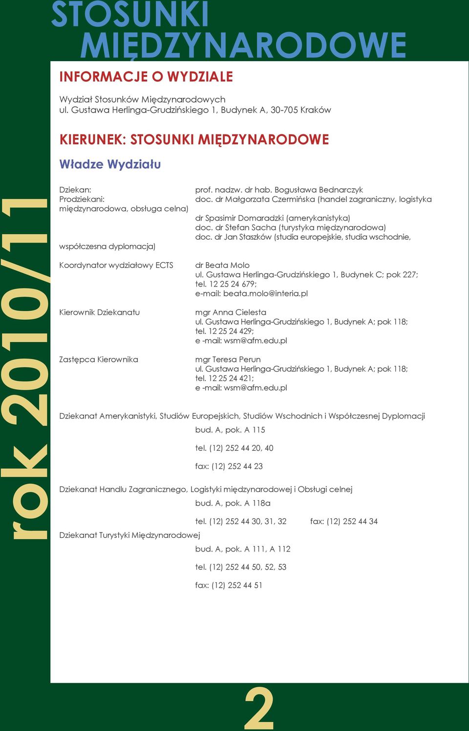 Koordynator wydziałowy ECTS Kierownik Dziekanatu Zastępca Kierownika prof. nadzw. dr hab. Bogusława Bednarczyk doc.