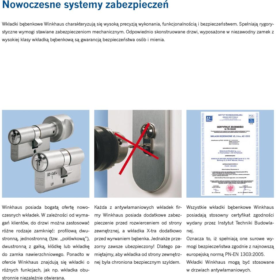 Odpowiednio skonstruowane drzwi, wyposażone w niezawodny zamek z wysokiej klasy wkładką bębenkową są gwarancją bezpieczeństwa osób i mienia. Winkhaus posiada bogatą ofertę nowoczesnych wkładek.