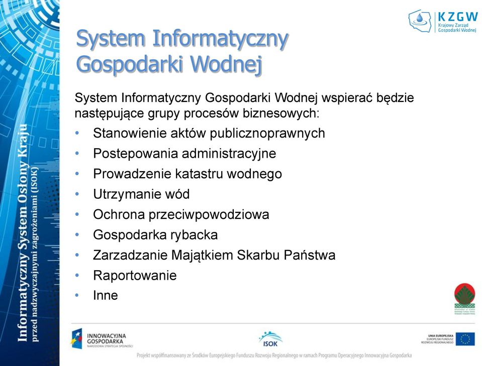 publicznoprawnych Postepowania administracyjne Prowadzenie katastru wodnego