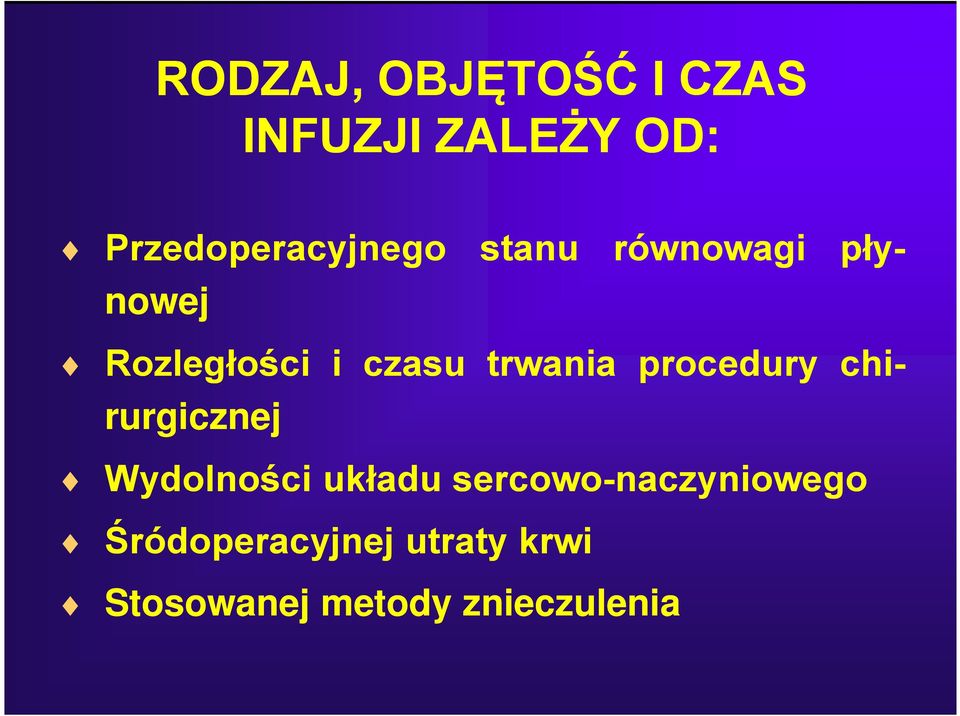 czasu trwania procedury chirurgicznej Wydolności układu