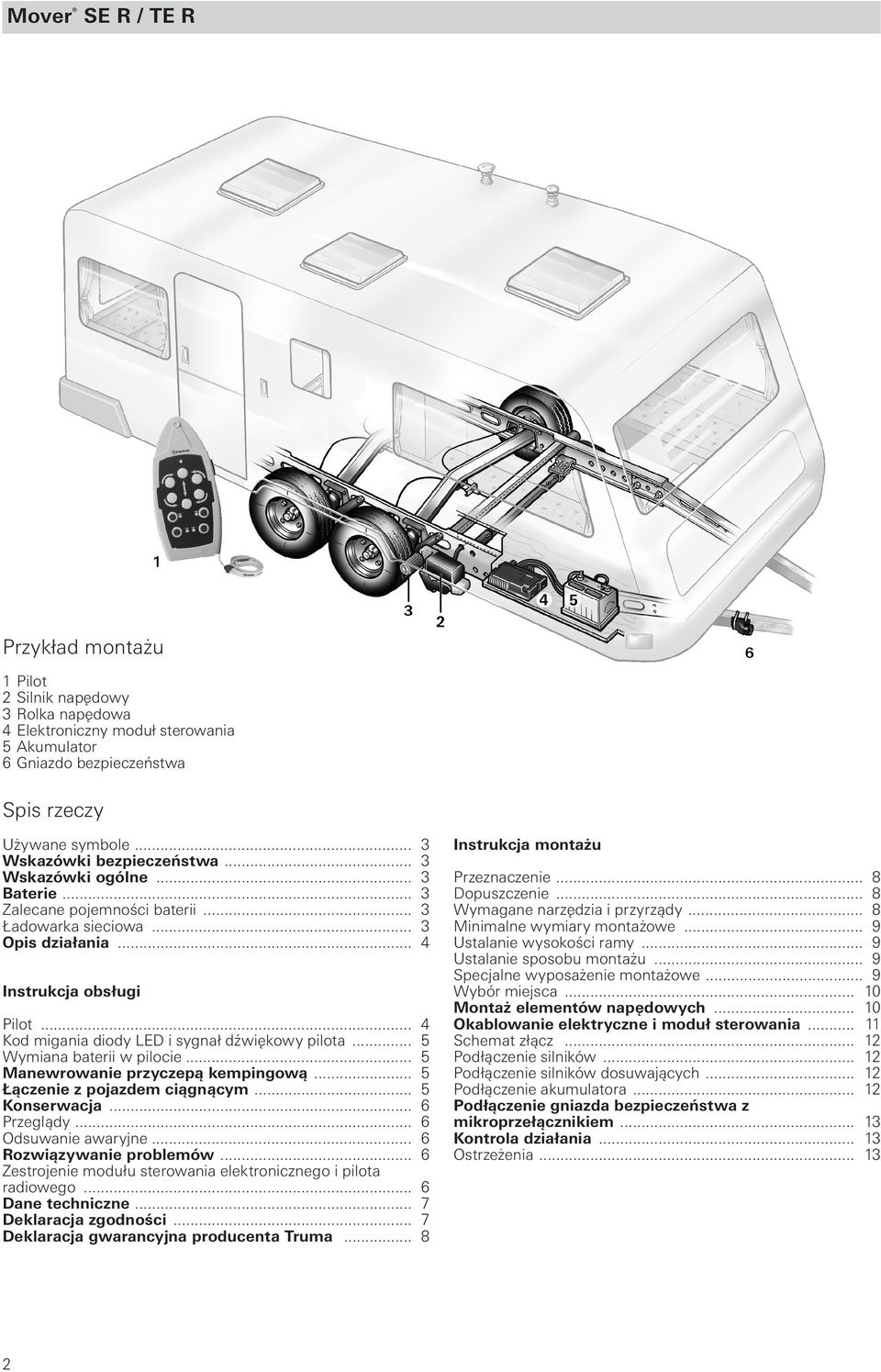 .. 4 Kod migania diody LED i sygnał dźwiękowy pilota... 5 Wymiana baterii w pilocie... 5 Manewrowanie przyczepą kempingową... 5 Łączenie z pojazdem ciągnącym... 5 Konserwacja... 6 Przeglądy.