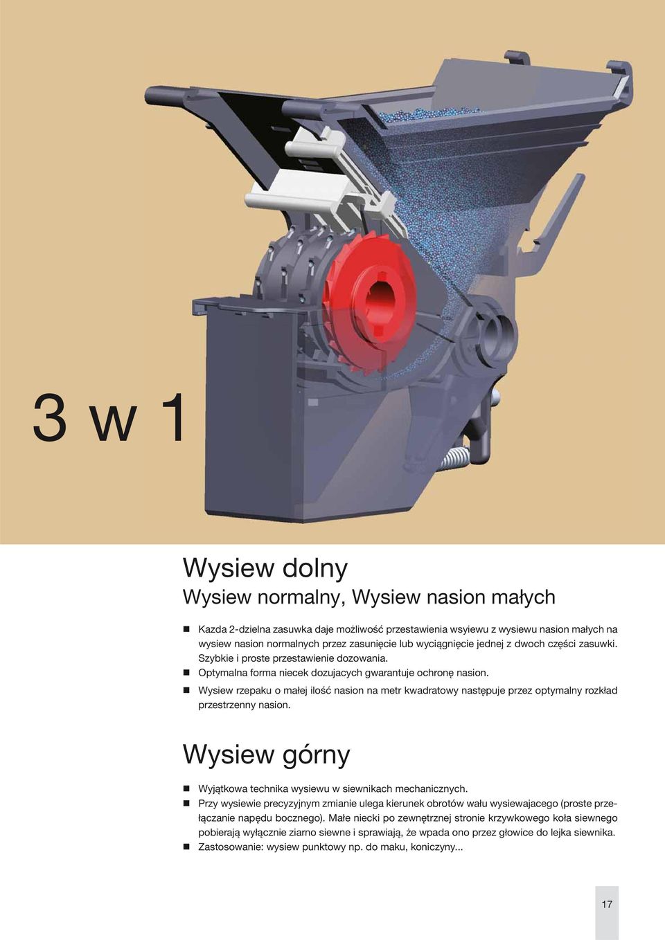 Wysiew rzepaku o małej ilość nasion na metr kwadratowy następuje przez optymalny rozkład przestrzenny nasion. Wysiew górny Wyjątkowa technika wysiewu w siewnikach mechanicznych.