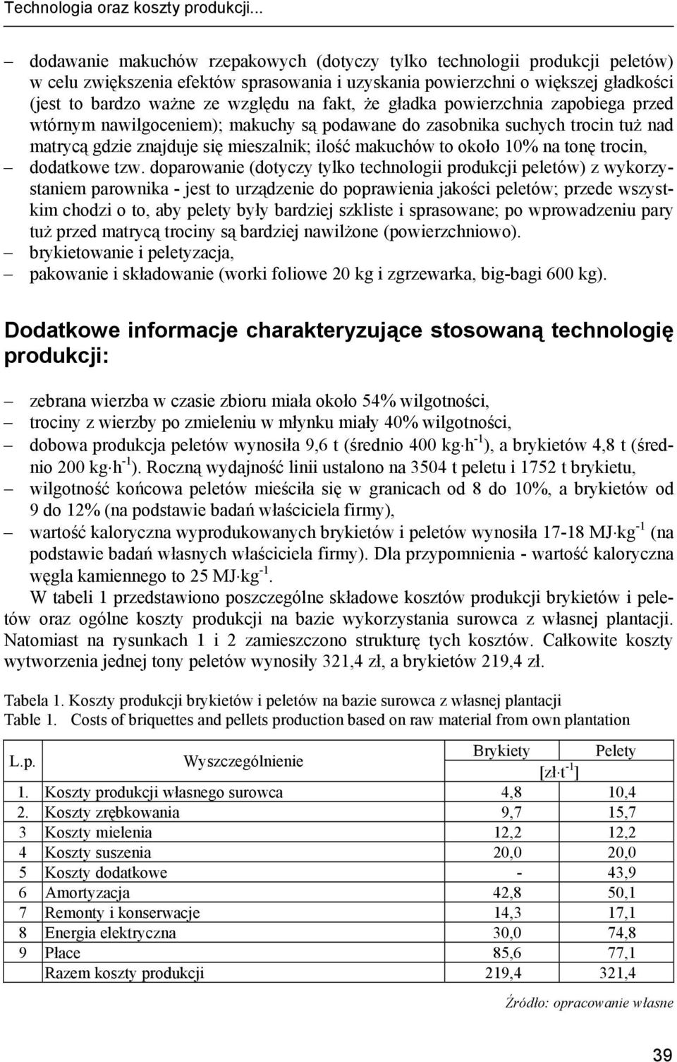 fakt, że gładka powierzchnia zapobiega przed wtórnym nawilgoceniem); makuchy są podawane do zasobnika suchych trocin tuż nad matrycą gdzie znajduje się mieszalnik; ilość makuchów to około 10% na tonę