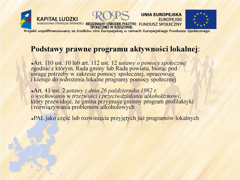 opracowuje i kieruje do wdrożenia lokalne programy pomocy społecznej Art. 41 ust. 2 ustawy z dnia 26 października 1982 r.