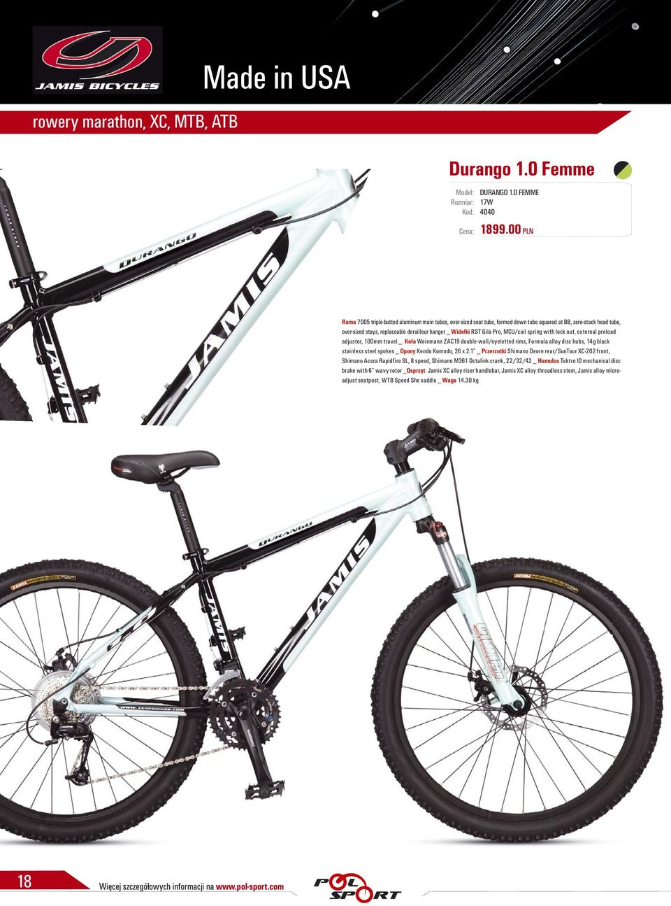 MCU/coil spring with lock out, external preload adjustor, 100mm travel _ Koła Weinmann ZAC19 double-wall/eyeletted rims, Formula alloy disc hubs, 14g black stainless steel spokes _ Opony Kendo