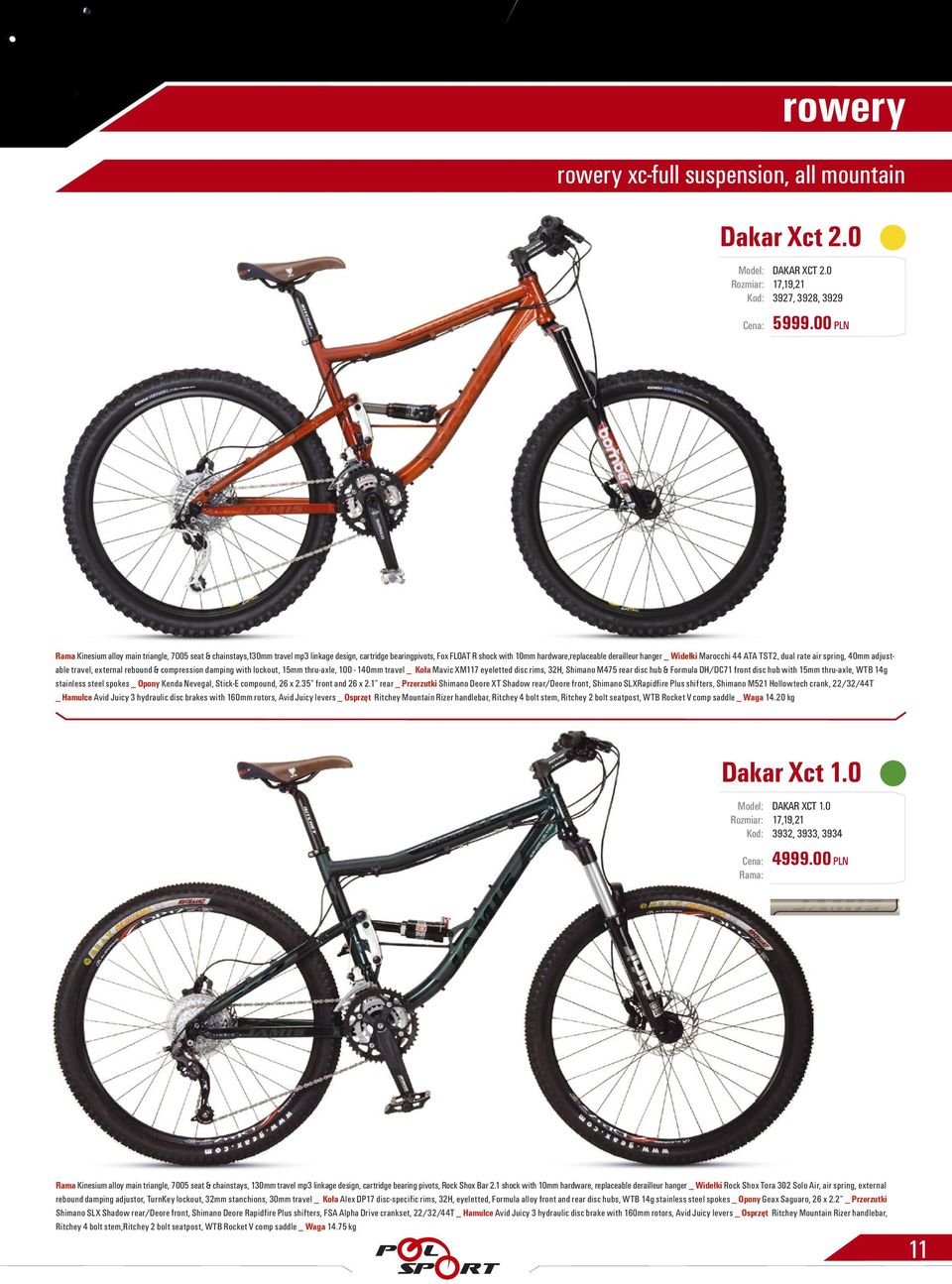 Marocchi 44 ATA TST2, dual rate air spring, 40mm adjustable travel, external rebound & compression damping with lockout, 15mm thru-axle, 100-140mm travel _ Koła Mavic XM117 eyeletted disc rims, 32H,