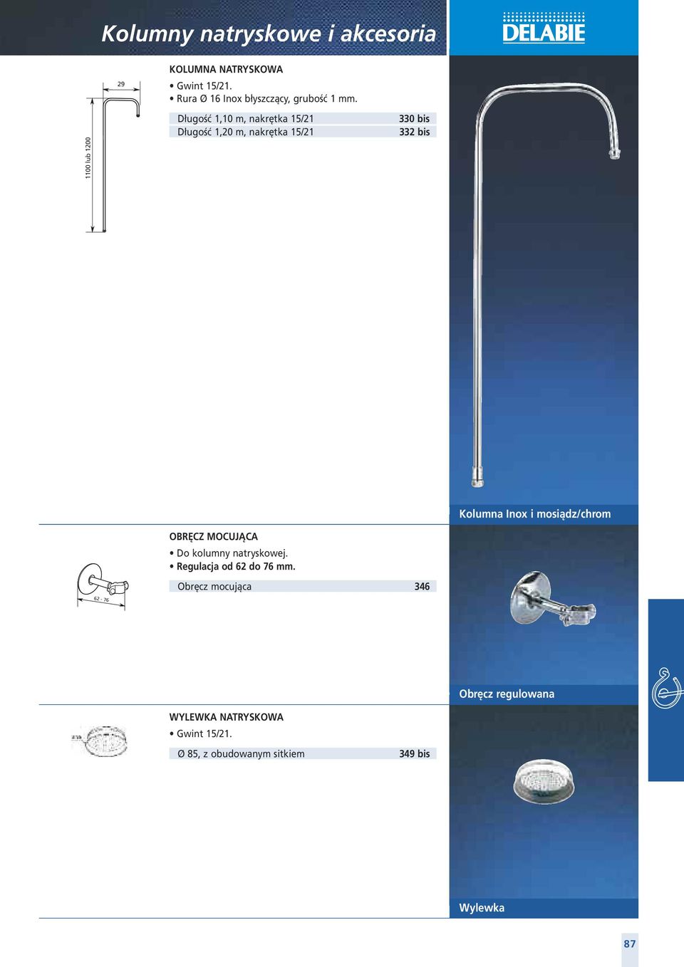 Długość 1,10 m, nakrętka 15/21 Długość 1,20 m, nakrętka 15/21 330 bis 332 bis Kolumna Inox i