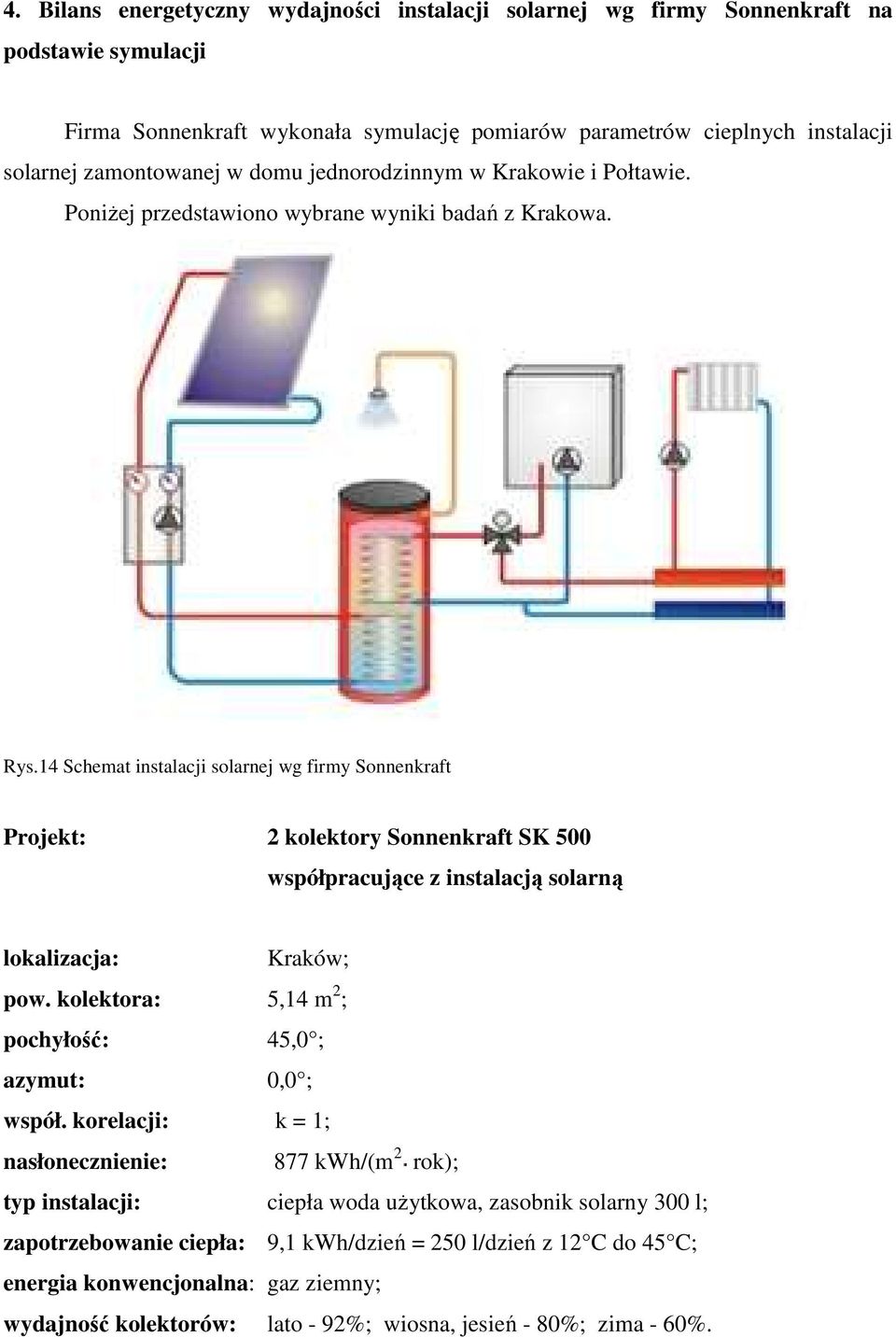 14 Schemat instalacji solarnej wg firmy Sonnenkraft Projekt: 2 kolektory Sonnenkraft SK 500 współpracujące z instalacją solarną lokalizacja: Kraków; pow.