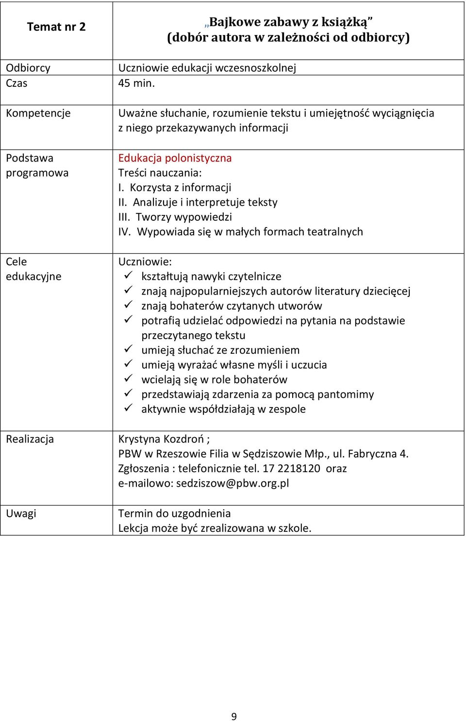 Analizuje i interpretuje teksty III. Tworzy wypowiedzi IV.