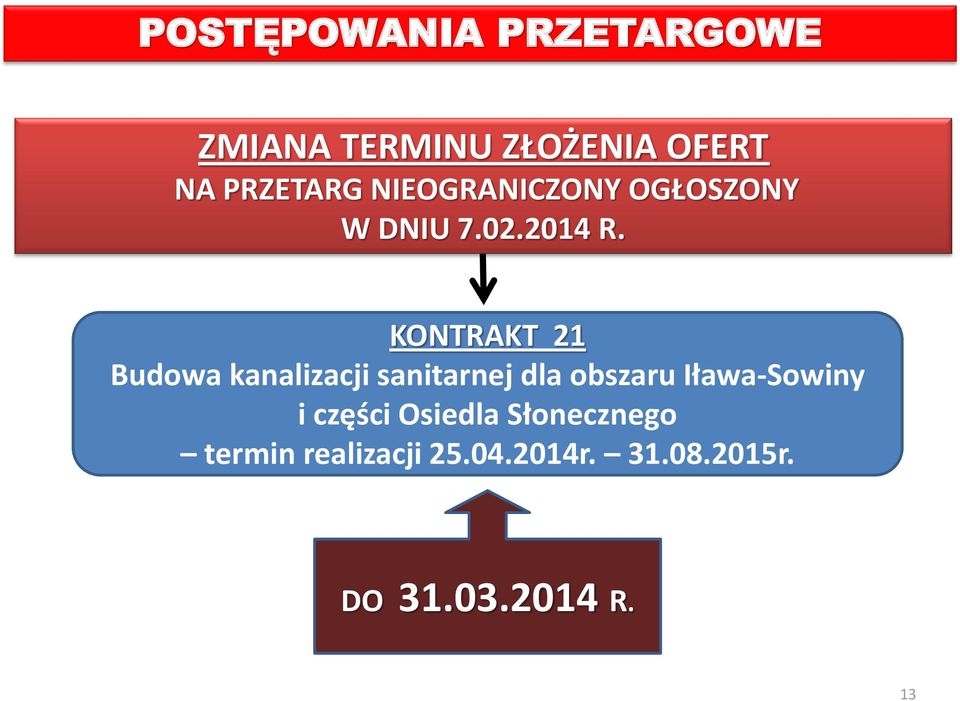 KONTRAKT 21 Budowa kanalizacji sanitarnej dla obszaru Iława-Sowiny