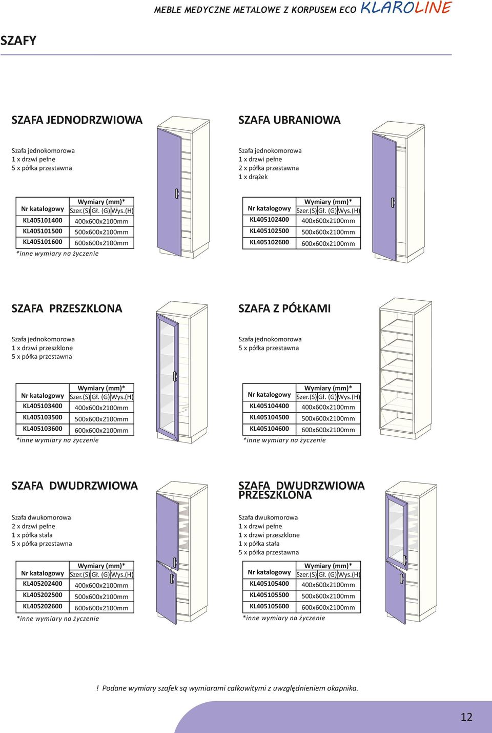 KL405103500 500x600x2100mm KL405103600 600x600x2100mm KL405104400 400x600x2100mm KL405104500 500x600x2100mm KL405104600 600x600x2100mm SZAFA DWUDRZWIOWA SZAFA DWUDRZWIOWA PRZESZKLONA Szafa