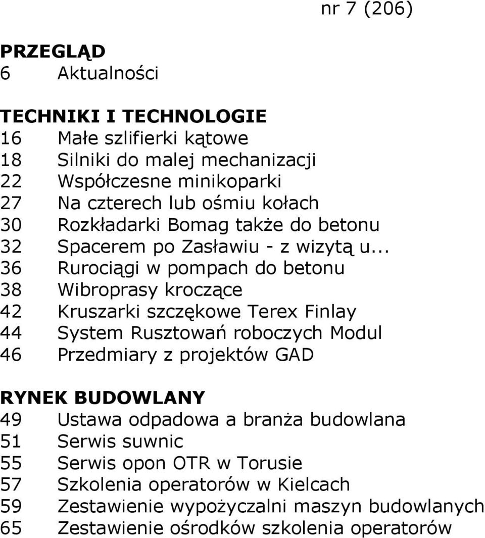.. 36 Rurociągi w pompach do betonu 38 Wibroprasy kroczące 42 Kruszarki szczękowe Terex Finlay 44 System Rusztowań roboczych Modul 46