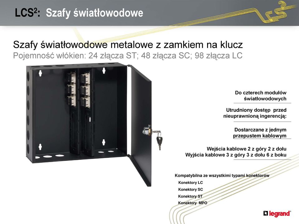 ingerencją: Dostarczane z jednym przepustem kablowym Wejścia kablowe 2 z góry 2 z dołu Wyjścia kablowe 3 z