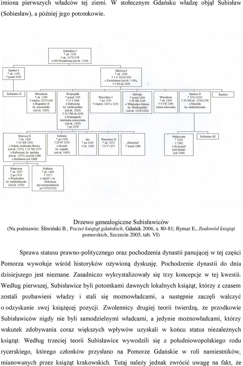 VI) Sprawa statusu prawno-politycznego oraz pochodzenia dynastii panującej w tej części Pomorza wywołuje wśród historyków ożywioną dyskusję. Pochodzenie dynastii do dnia dzisiejszego jest nieznane.