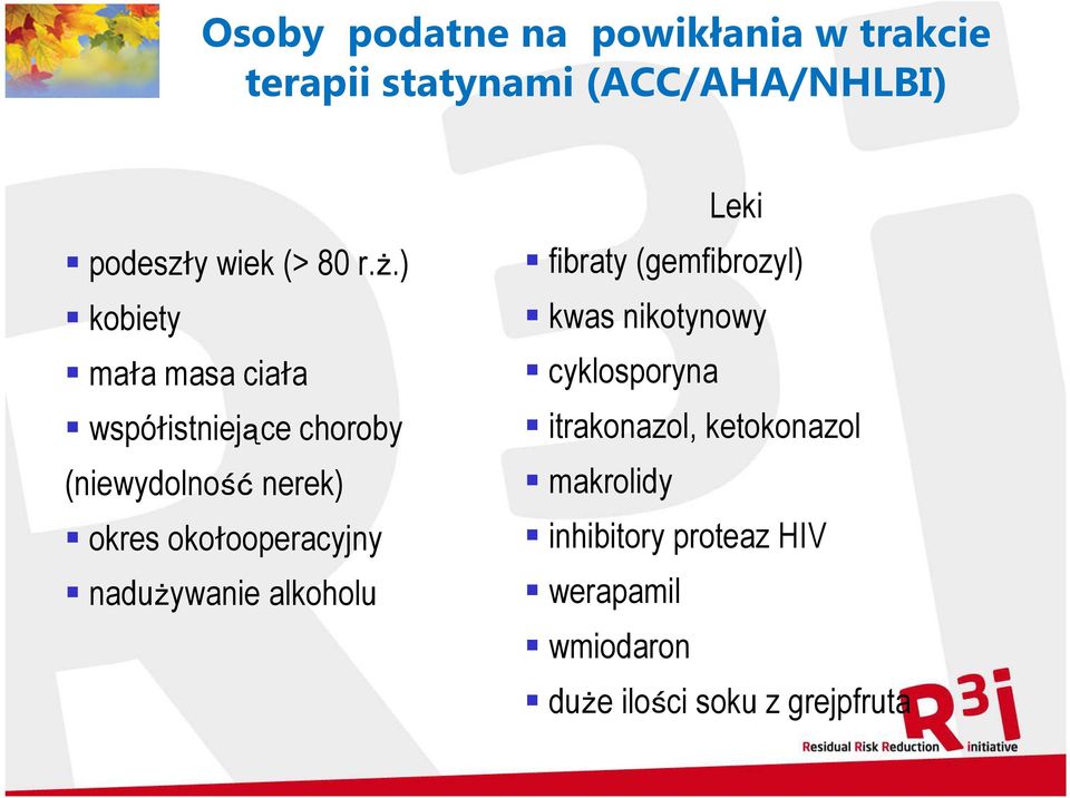 okołooperacyjny nadużywanie alkoholu Leki fibraty (gemfibrozyl) kwas nikotynowy cyklosporyna