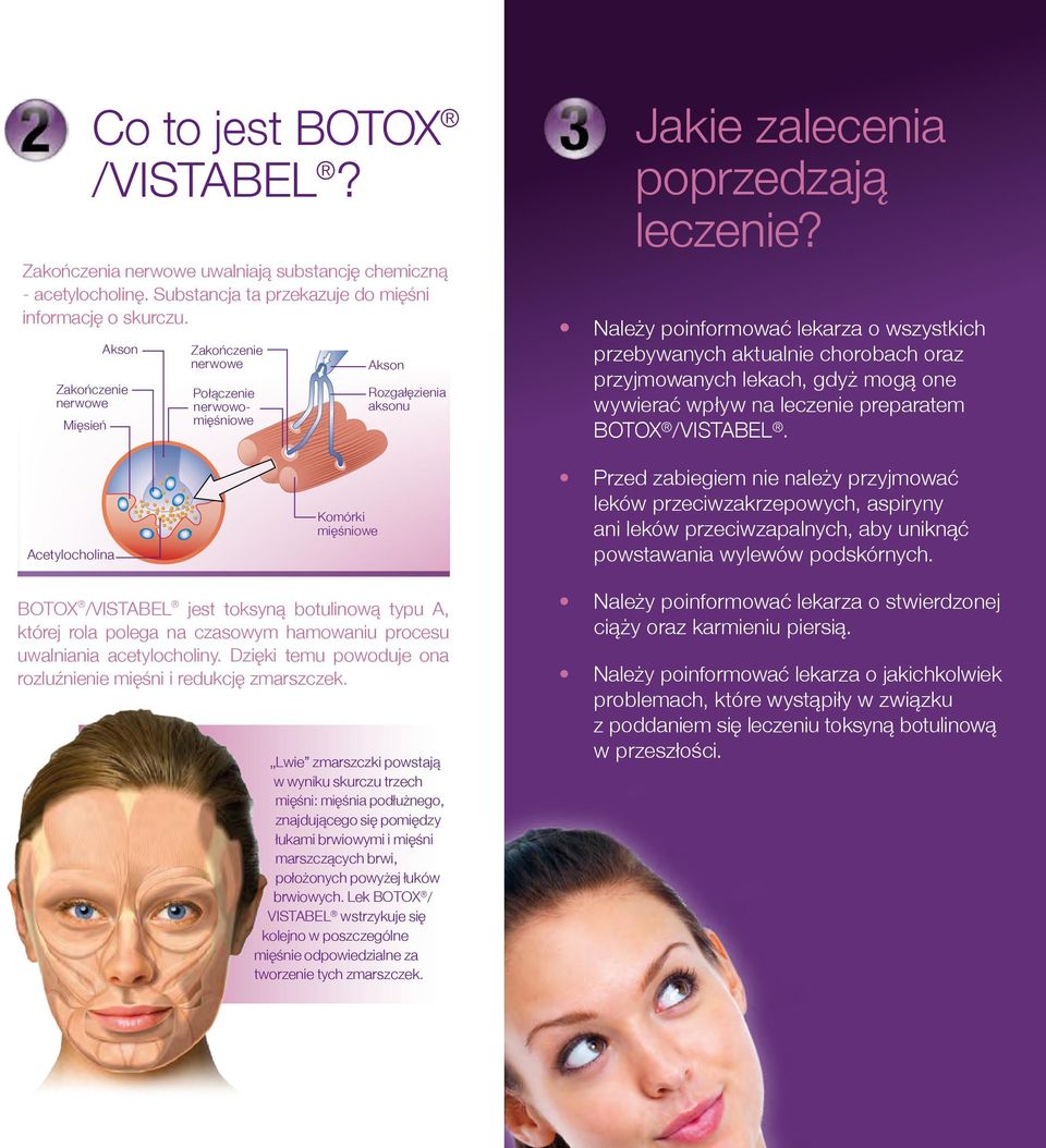 Należy poinformować lekarza o wszystkich przebywanych aktualnie chorobach oraz przyjmowanych lekach, gdyż mogą one wywierać wpływ na leczenie preparatem BOTOX /VISTABEL.