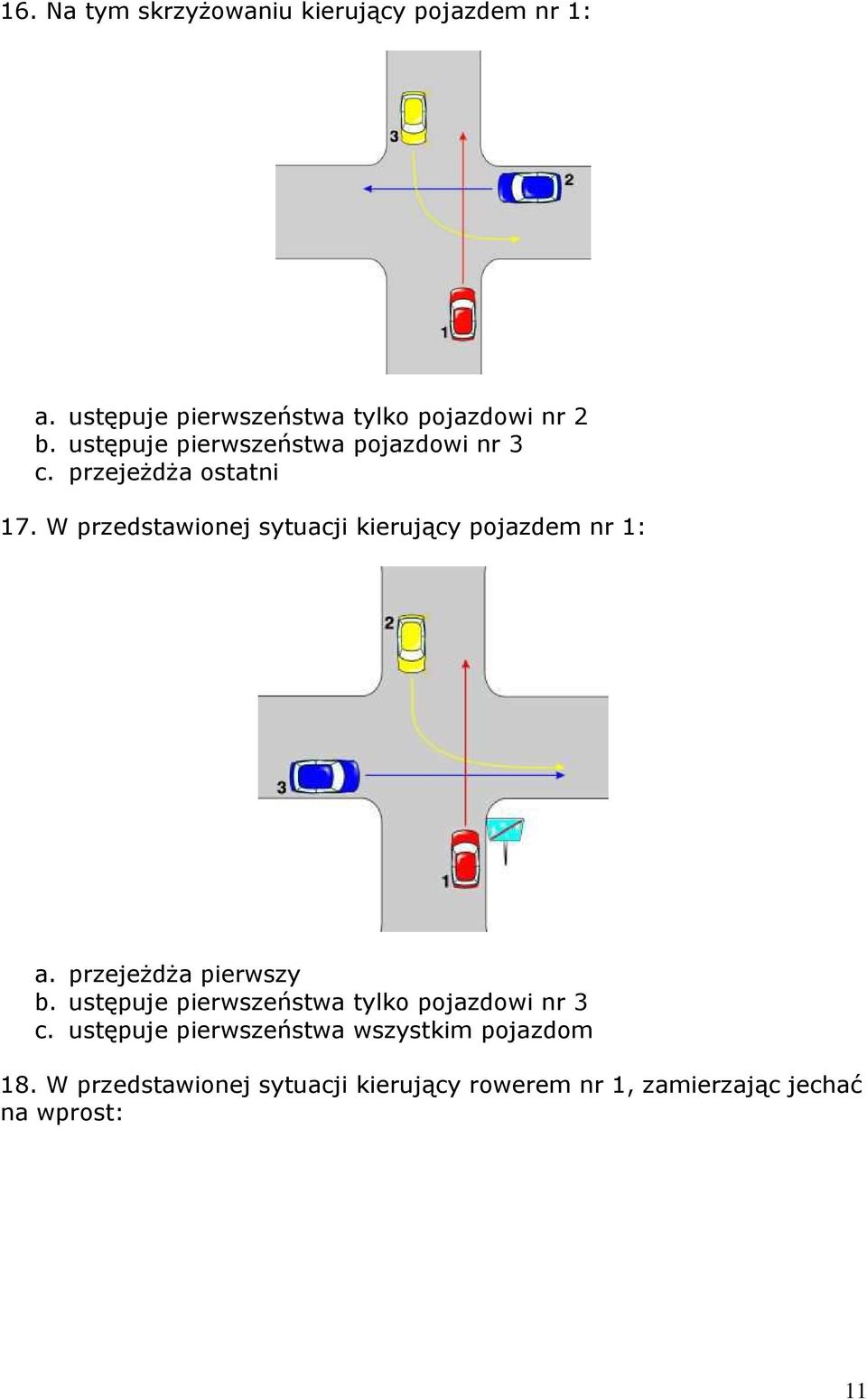 W przedstawionej sytuacji kierujący pojazdem nr 1: a. przejeżdża pierwszy b.