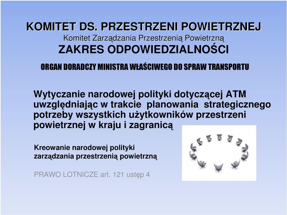 DORADCZY MINISTRA WŁAŚCIWEGO DO SPRAW TRANSPORTU Wytyczanie narodowej polityki dotyczącej ATM