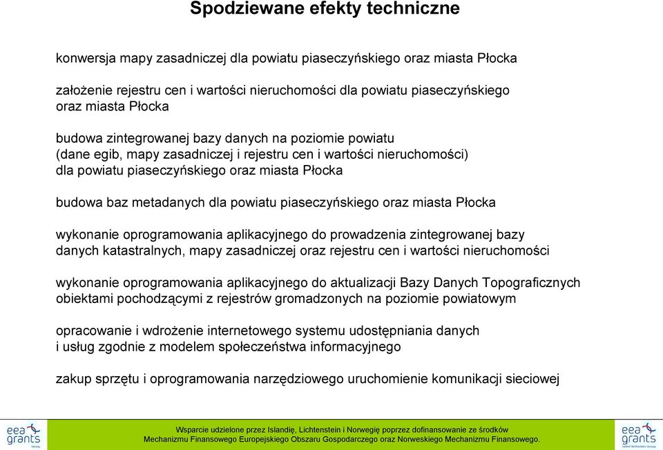 powiatu piaseczyńskiego oraz miasta Płocka wykonanie oprogramowania aplikacyjnego do prowadzenia zintegrowanej bazy danych katastralnych, mapy zasadniczej oraz rejestru cen i wartości nieruchomości