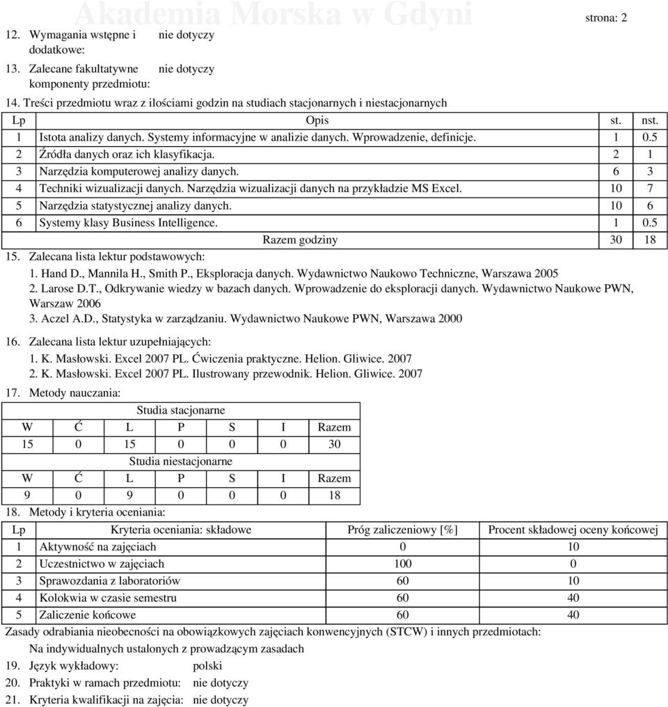 5 2 Źródła danych oraz ich klasyfikacja. 2 1 3 Narzędzia komputerowej analizy danych. 6 3 4 Techniki wizualizacji danych. Narzędzia wizualizacji danych na przykładzie MS Excel.