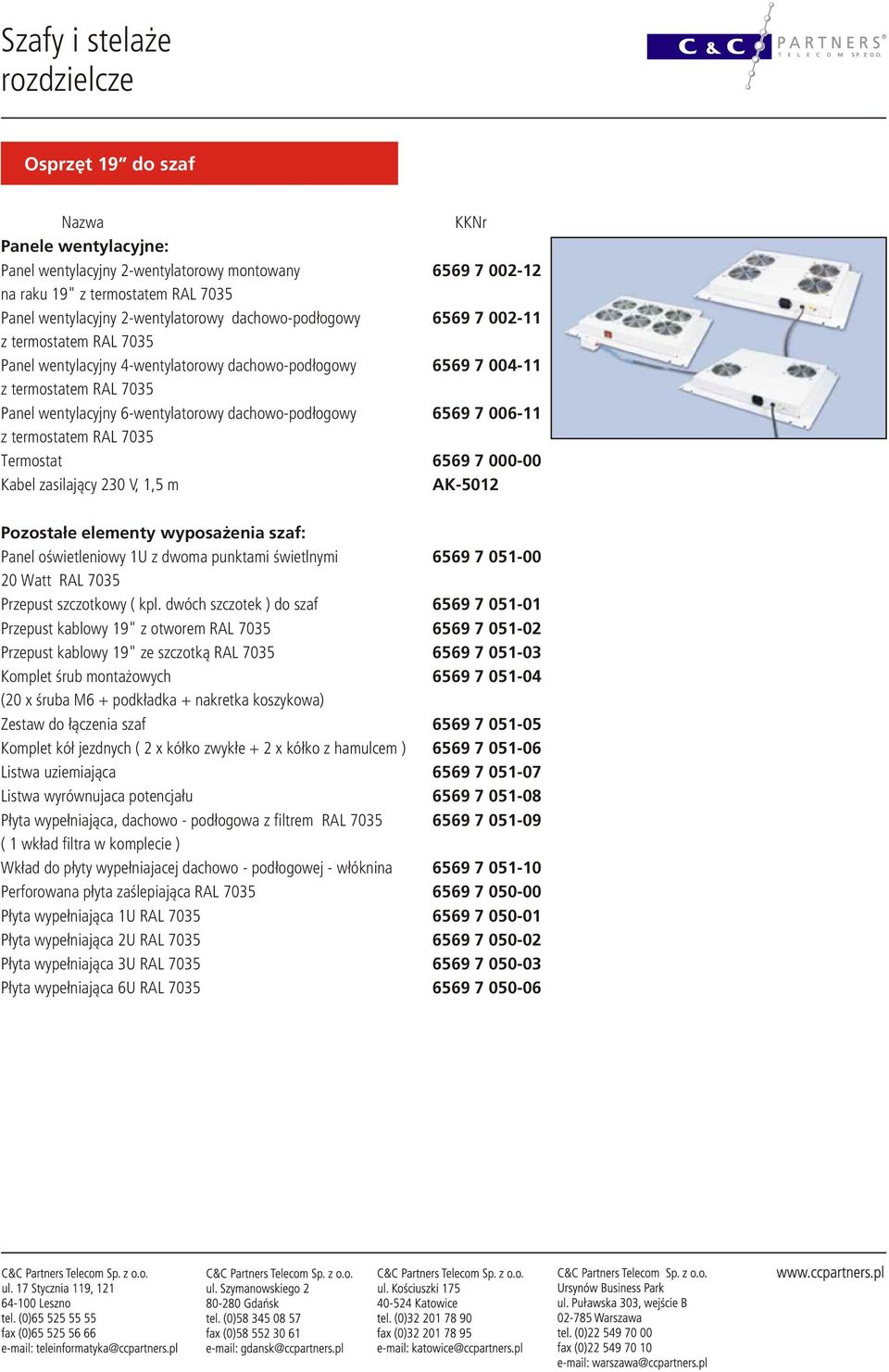 000-00 Kabel zasilaj¹cy 230 V, 1,5 m AK-5012 Pozosta³e elementy wyposa enia szaf: Panel oœwietleniowy 1U z dwoma punktami œwietlnymi 6569 7 051-00 20 Watt Przepust szczotkowy ( kpl.