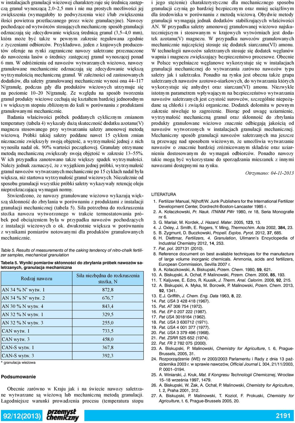 Nawozy pochodzące od wytwórców stosujących mechaniczny sposób granulacji odznaczają się zdecydowanie większą średnicą granul (3,5 4, mm), która może być także w pewnym zakresie regulowana zgodnie z