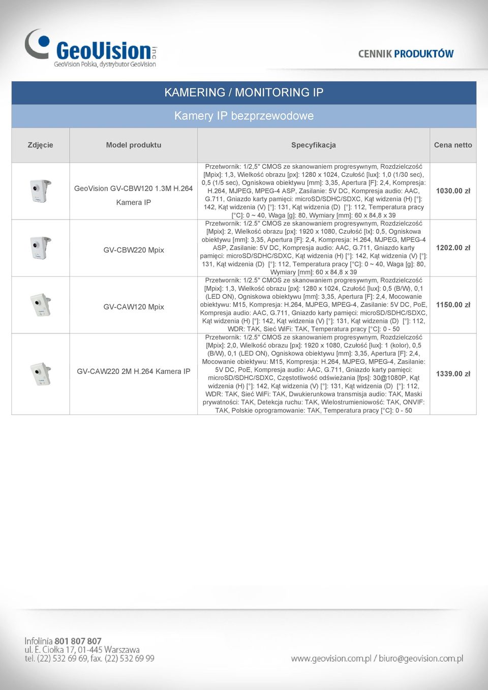 [mm]: 3,35, Apertura [F]: 2,4, Kompresja: H.264, MJPEG, MPEG-4 ASP, Zasilanie: 5V DC, Kompresja audio: AAC, G.